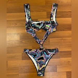 UV Reactive Trippy Heart Cut Out Bodysuit